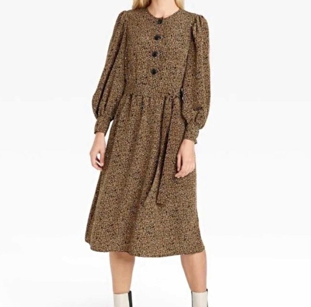 WHO.WHAT.WEAR. | leopard print - button front - belted dress | NWOT | L